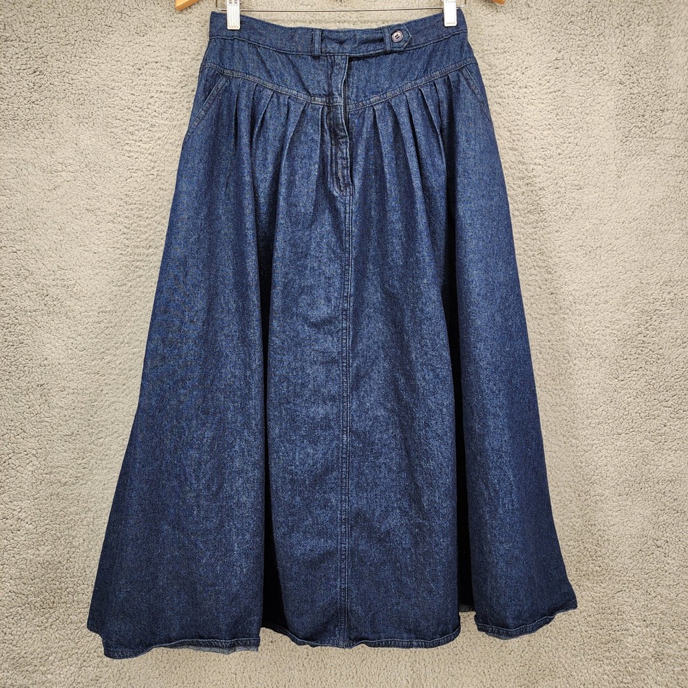 Vintage Morningside Denim Midi Skirt Women 12 Blue High Waist Pleated A-Line 90s